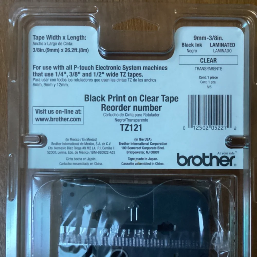Brother TZ-121 P-touch Electronic Labeling System Tape 3/8” width (9mm)